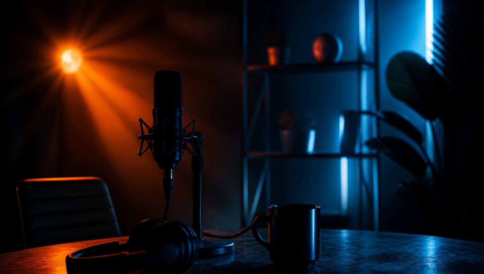 SHIFT NETWORK studio set lit in orange and blue